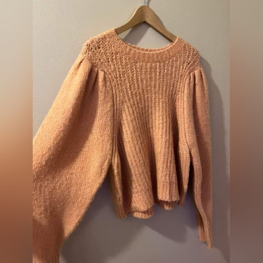 NEW Topshop Chunky Sweater Women’s Size 14 Pleated Sleeve Cropped Pullover Pink - Picture 4 of 9
